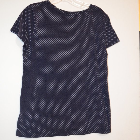 GAP Navy Blue White Polkadots Prints Short Sleeves Soft Blouse Women L - Picture 4 of 4